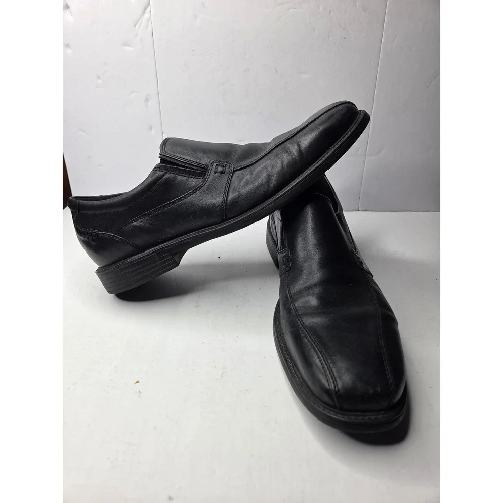 Clarks Mens Black Leather Slip On Loafers Square Toe XL Extralight Shoes 5292